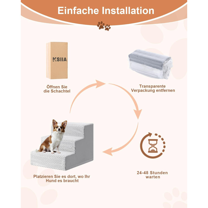 Східці для собак KSIIA, 44 см, знімний та миючий чохол, для котів та літніх собак, протиковзкі, для ліжка/софи (сірий, 3.0, 45x38x33 см)