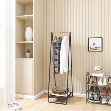 WOLTU Clothes Rack Black for Bedroom Wardrobe Clothes Rail Narrow Metal Clothes Rod with Metal Shelves approx. 54x45x141cm (WxDxH)