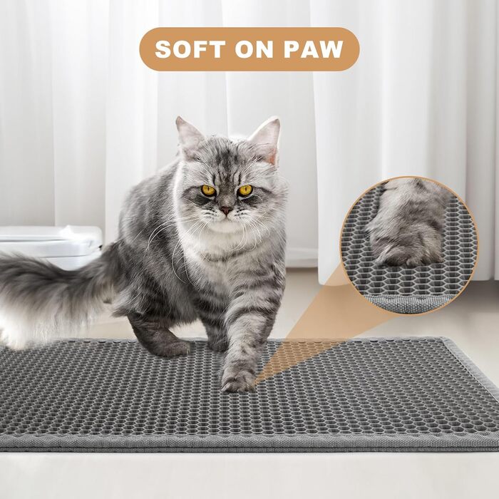 Килимок для котячого туалету Garoopion Katzenklo Matte, 90x76 см, EVA, стільниковий, сірий, двошаровий