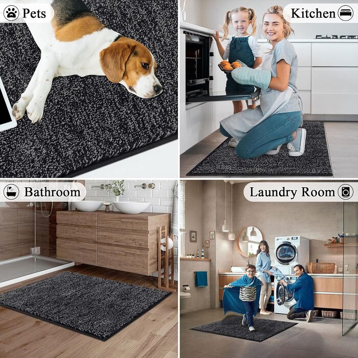 Килимок для дому та ванної кімнати SHACOS, 80 x 120 см, чорно-сірий, з антиковзаючою поверхнею