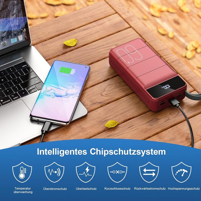 Power Bank 60000mAh 22.5W PD USB-C Чорвоний – Зовнішній акумулятор для смартфонів, планшетів