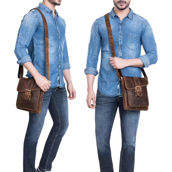 STILORD 'Mattia' Small Crossbody Bag for Men, Genuine Leather Vintage - Shoulder Bag for 10.1 inch Tablets & iPads 9.7 inch - Messenger Bag & Men's Handbag, Color: (Soria - Brown)