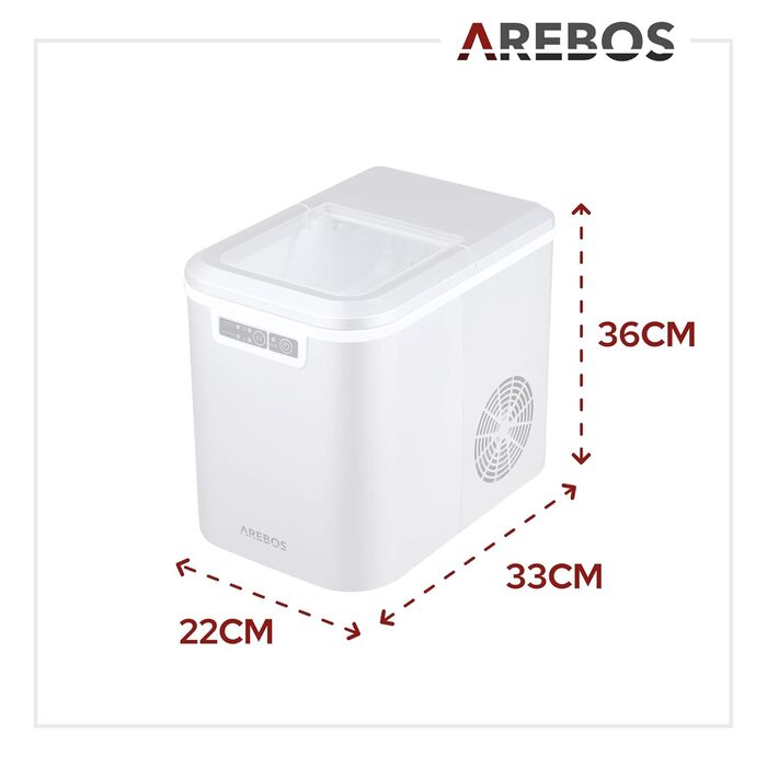 Машина для приготування льоду Arebos | 12 кг/24 год | Швидке виробництво (10-15 хв) | 2 розміри кубиків льоду | 2.2 л резервуар | Тиха робота | Самоочищення | Сріблястий колір
