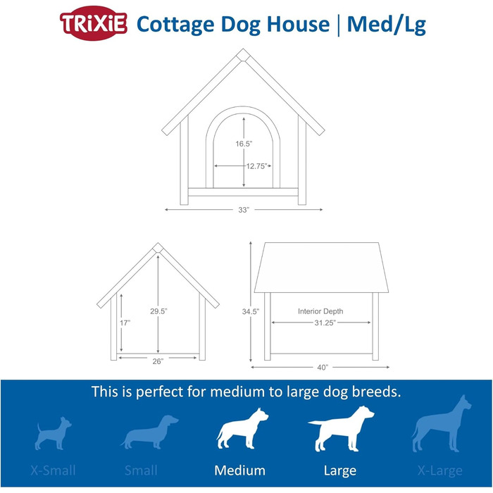 Будинок для собак TRIXIE 'Natura Cottage' з регульованим дахом, водостійкий, розмір M–L, 83 × 87 × 101 см, коричневий