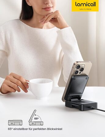 Зарядний станція Lamicall 3-в-1 для MagSafe: iPhone, Apple Watch, AirPods. Складана, портативна, бездротова. Сумісна з iPhone 17/16/15/14 Pro Max Plus Air.