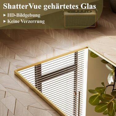 Дзеркало настінне прямокутне Beautypeak 81x61 см з металевим каркасом, безпечне для ванної кімнати, спальні, вітальні, золотий колір