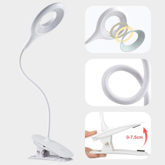 LED-лампа для читання HyAdierTech з гнучким шийкою, USB-зарядка, 40 світлодіодів, 3 кольори, 3 рівні яскравості, захист очей, настільна лампа
