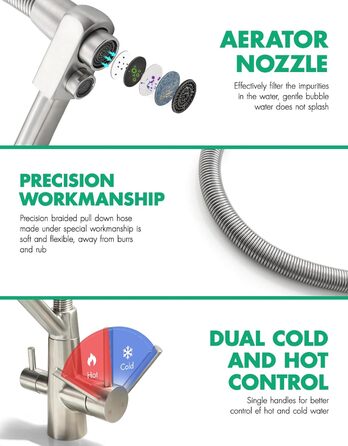 Змішувач кухонний з висувною лійкою, 360° поворот, щіткове золото, для кухні