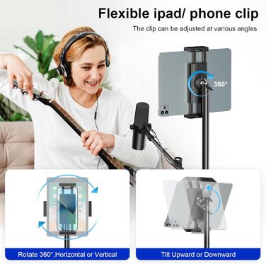 Підставка для мікрофона Aokeo з регульованою стійкою, чохол, тримач для планшету, для співу та запису голосу