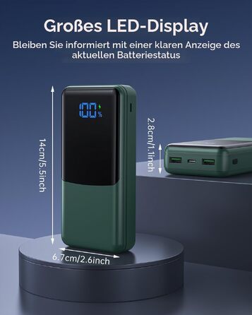 Повербанк Power Bank 27000mAh з швидкою зарядкою USB-C PD 20W, зовнішній акумулятор для iPhone та Samsung з LED-дисплеєм, 2 входи та 3 виходи