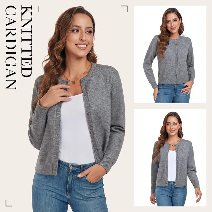 Кардиган жіночий KESSER Daen, сірий, розмір L, класичний, з ґудзиками, в'язаний, для осені/зими