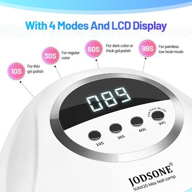 JODSONE 320W UV LED лампа для нігтів з авто-сенсором, 72 світлодіоди (червоне світло) та 4 таймерами (10/30/60/99s) – професійний апарат для сушіння гель-лаку, гелю та шелаку для рук і ніг