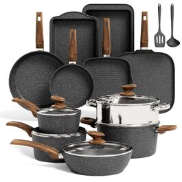 Набір посуду Kitchen Academy (17 предметів): каструлі та сковорідки з гранітним антипригарним покриттям для індукційних плит, чорний