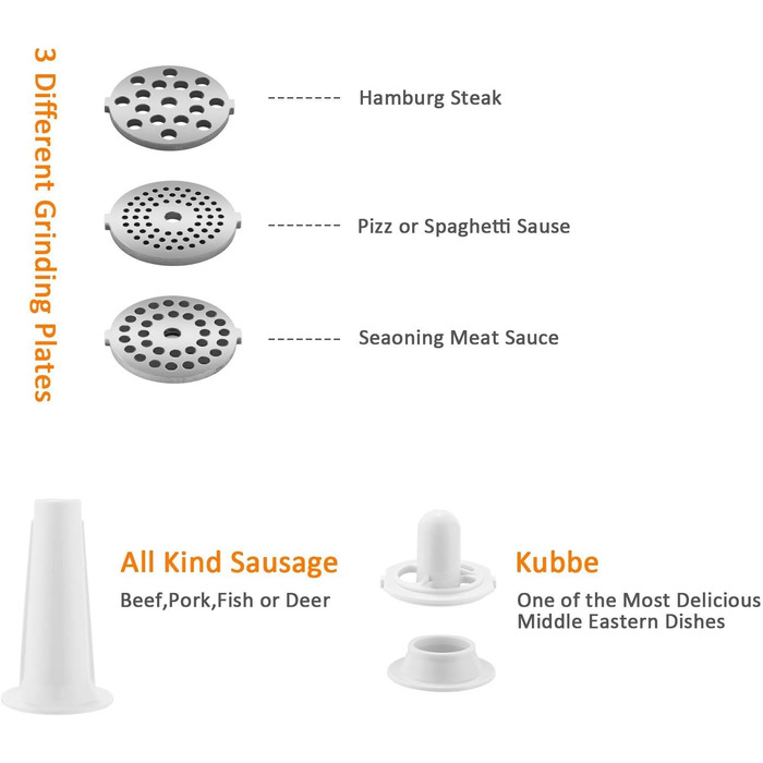 Meykey Electric Meat Grinder - 2000W 3-in-1 Meat & Sausage Maker with Stainless Steel & Reverse Function
