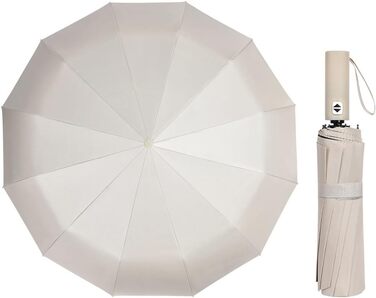 Вітростійкий автоматичний парасолька для подорожей, 12 ребер, для чоловіків та жінок (Бежевий)