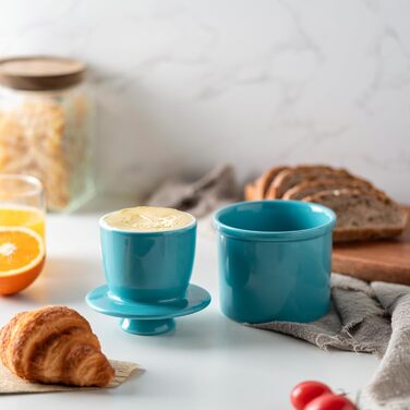 Butter dish with waterline for counter, French butter crock with lid, ceramic butter container for fresh spreadable butter, turquoise