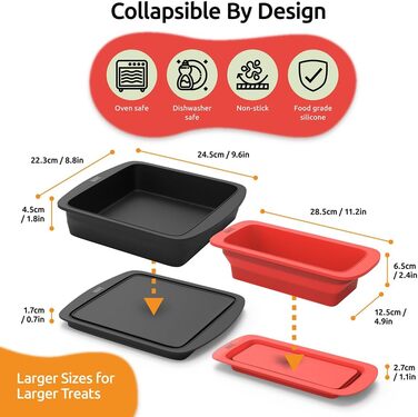 Силіконова форма для випікання WAFE BakeMate, складна, антипригарна, харчовий силікон, для хліба та кексів, 2 шт.
