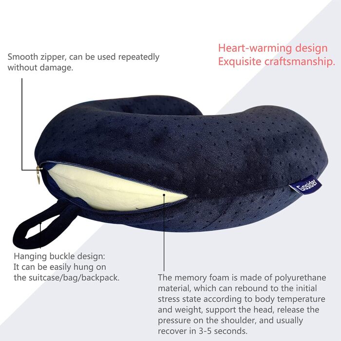 Подушка для шиї з Memory Foam, зручна у подорожах, U-подібна, підтримує шию та голову, знівелює втому, портативна, для літаків, поїздів, автомобілів, блакитна