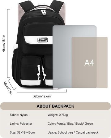 Шкільний рюкзак для підлітка: містка модель для дівчаток 3-5 класів, для середньої та старшої школи, зручний для подорожей та відпочинку (чорний)