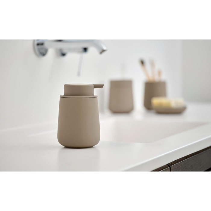 Zone Denmark Nova One Soap Dispenser for Bathroom, Dispenser made of ceramic for hand soap/liquid soap, Diameter 8 cm, Height 11.5 cm, Capacity 250 ml, Taupe