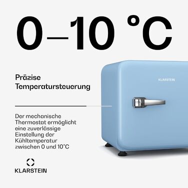 Klarstein Mini Fridge with Freezer Compartment - 32L Compact Refrigerator for Drinks & Cosmetics, Retro Mini Bar, Quiet Small Fridge, Skincare Cooler for Room (43L, Energy Class E, Blue)
