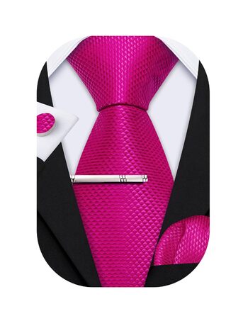 Комплект краваток Barry.Wang: краватка, кишеньковий хустинка та запонки для весілля та ділових зустрічей, маджента