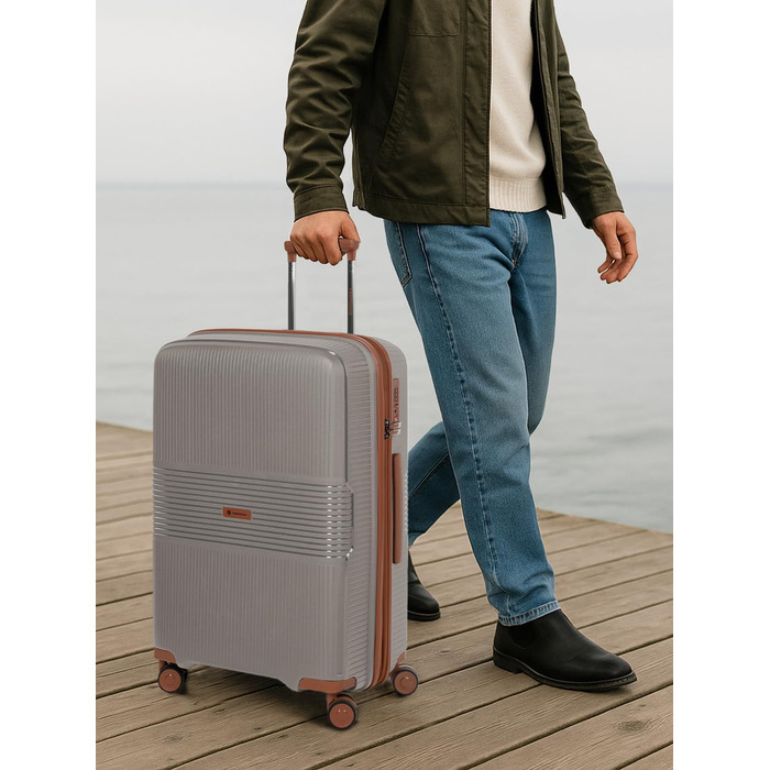 Набір валіз Eco Edition 3-в-1: міцні, розширювані, з TSA-замком | Розміри: M (67 см) | Для жінок та чоловіків (колір капучино)