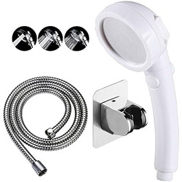 KAIYING Drill-Free High-Pressure Handheld Shower with ON/OFF Pause Switch, 3 Spray Modes, Water-Saving Shower Head, Detachable Puppy Shower Accessory (M: Shower Head + Holder + Hose) (White)