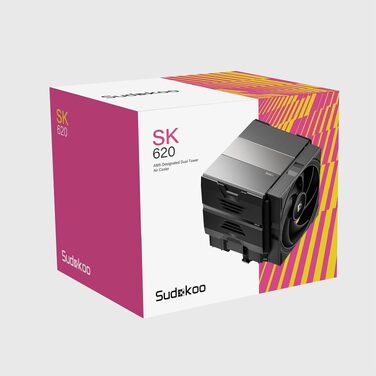 Кулер для процесора Sudokoo SK620 AM5: Двовежевий CPU кулер з цифровим дисплеєм, 6 теплотрубками та 2 вентиляторами PWM FDB 120мм, чорний