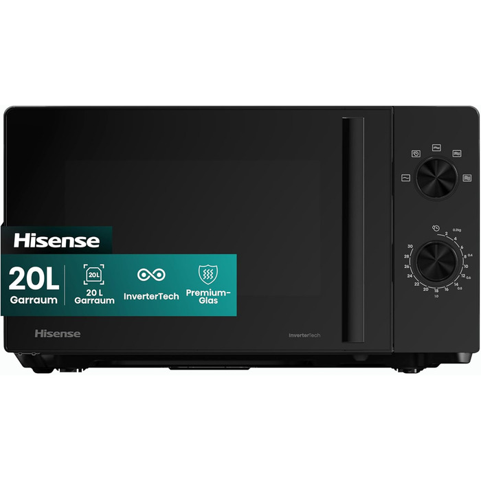 Мікрохвильова піч Hisense H20MOBS4HI 20 л з InverterTech, керамічним покриттям та дитячим блокуванням (чорний)