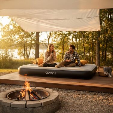 Надувний матрац Avenli для кемпінгу на 2 особи (191x137x25 см) - гостьовий матрац з флокованою поверхнею для дому та подорожей