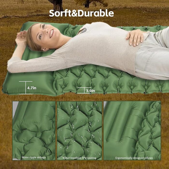 Саморозкладаючий килимок для кемпінгу TVWVT: легкий, з помпою, для подорожей та рюкзака