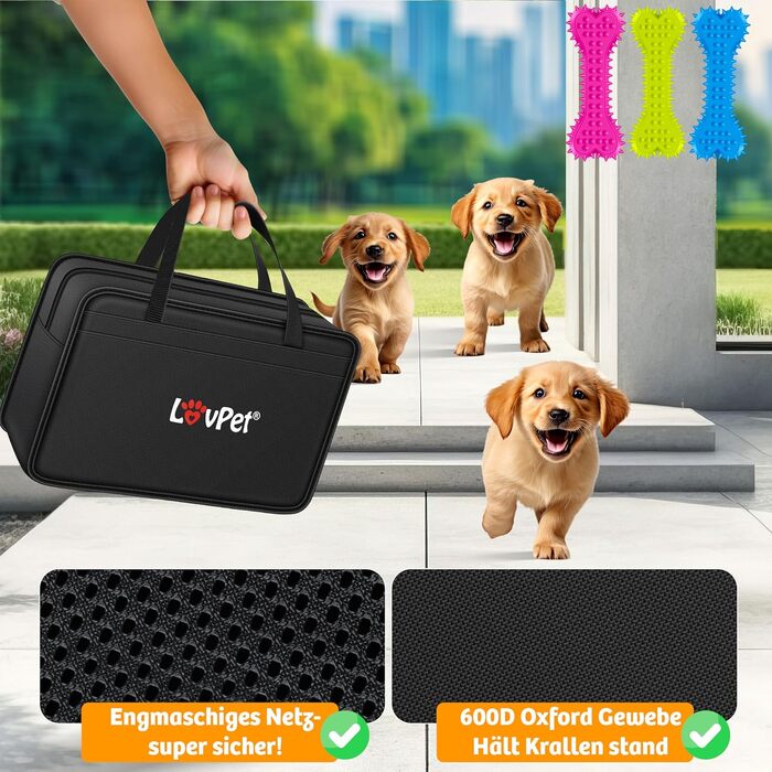 LOVPET® Indoor/Outdoor Dog Playpen - Puppy Pen, Dog Cage with Oxford Fabric, Small Animal Enclosure, Cat Run - Includes Toys & Pads, 72x72x43cm, Anthracite Gray