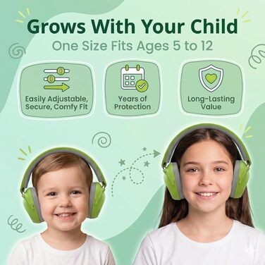 Дитячі шумопоглинаючі навушники ISOtunes Junior Defender для концертів, феєрверків та спортивних заходів, колір зелений