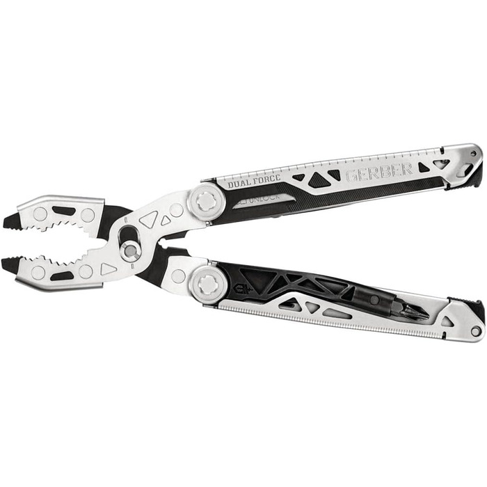 Gerber Multi-Tool with 12 functions, Dual Force, includes holster, with one-hand opening and frame-lock locking mechanism, overall length: 12 cm, 30-001613