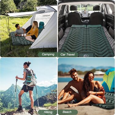 JATEKA Self-Inflating Sleeping Pad - Ultralight Camping Mat with Pillow & Foot Pump - Compact Sleeping Pad for Backpacking, Hiking, Travel & Tent (Double Size)