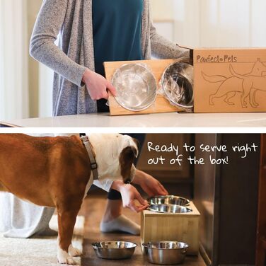 Підставка для корму для собак Pawfect Pets з бамбука, 17.8 см, 4 миски з нержавіючої сталі, для середніх собак