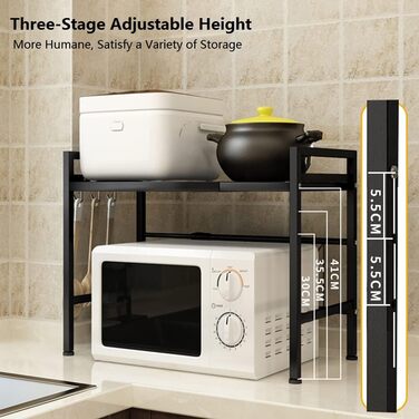 Adjustable Microwave Rice Cooker Stand Holder Kitchen Countertop Storage Organizer Shelf Freestanding Expandable Spice Rack (1 Tier, Black)