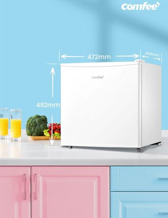 Mini холодильник Comfee RCD50WH2(E) 43L з відділенням для льоду – для дому, офісу, кімнати. Швидке охолодження, регулювання температури, білий колір.