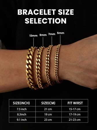 Чоловіча ланцюжок-браслет Bestyle з нержавіючої сталі, 5/7/9/12.5 мм, 19/21/23 см, стилі Miami, з подарунковою коробкою
