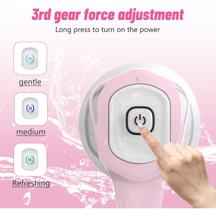 Electric Duschbürste (Shower Brush), Electric Back Brush with Long Handle, Back Brush Shower Massage Brush with 6 Cleaning Heads, Bath Brush for Spa Shower Peeling Massage Brush (Pink)