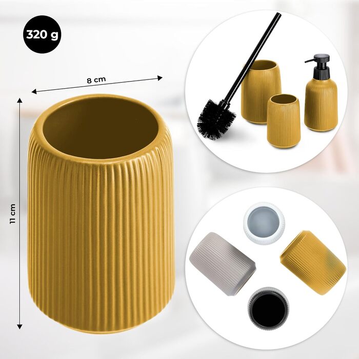 KADAX Bathroom Accessory Set, Modern Bathroom Accessories, Ceramic Bathroom Accessories, Bathroom Accessories (White: Toothbrush Holder, Soap Dispenser, Toilet Brush) (Yellow: Toothbrush Holder, Soap Dispenser, 2)