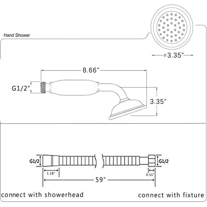 Delnet Classic High-Pressure Shower Head, Chrome, Traditional Telephone Style, Hand Shower and 1.5m Hose