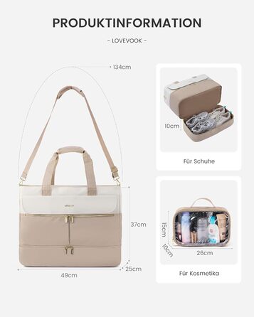 Сумка-валіза LOVEVOOK для жінок, 45L, валіза-рюкзак, сумка для подорожей, клінічна/пологова сумка, спортивна сумка з відділенням для взуття та мокрих речей, для авіаперельотів, тренажерного залу (зелений+бежевий, 45L з відділенням для взуття)