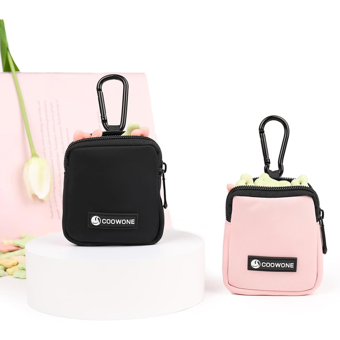 Сумка для ласощів для собак COOWONE з тренувальним клікером, водонепроникна, з тримачем для пакетів, чорна та рожева