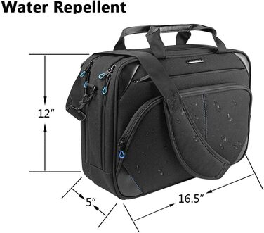 Сумка для ноутбука KROSER 15,6'' бізнес, водостійка, з ременем через плече, RFID-захист, універсальна для чоловіків і жінок, чорна/синя