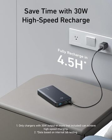Powerbank Anker 537 PowerCore 24K (65W) - 24000mAh, чорний. Сумісний з MacBook Pro, Dell XPS, iPad Pro, iPhone, iWatch