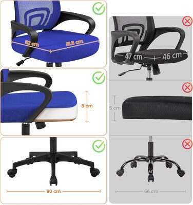 Офісний стіл Yaheetech з ергономічною спинкою з сітки, регульованою висотою та підлокітниками, поворотний крісло для начальника, витримує до 136 кг, блакитний