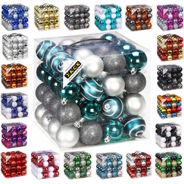 Набір ялинкових кулі 6 см (64 шт.) з пластикової коробки, безпечні, 60 мм, Petrol-silver