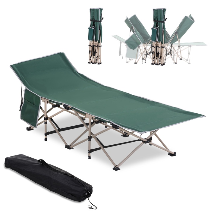 Outsunny Folding Cot with Storage Bag, Foldable Camping Bed, Camping Lounger, Includes Carry Bag, Steel Oxford Fabric, Green, 190 x 68 x 52 cm | Aosom